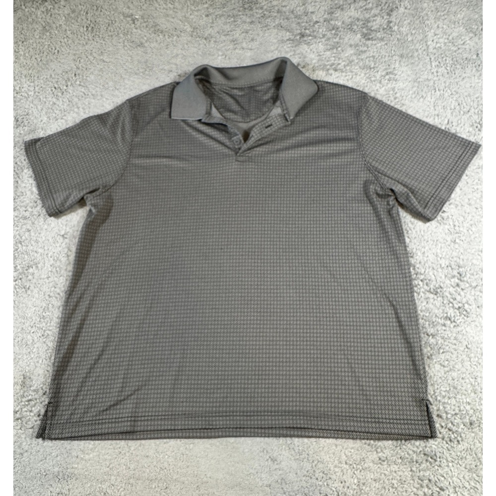 Mens Performance Golf Polo Shirt Gray Geometric Microprint Short Sleeve XL